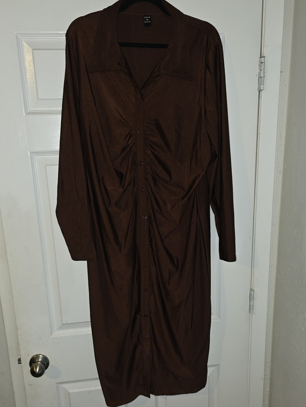 SHEIN Brown Button-Down Long Sleeve Midi Dress